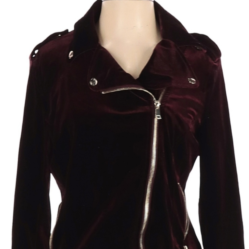 New York & Company burgundy velvet moto jacket